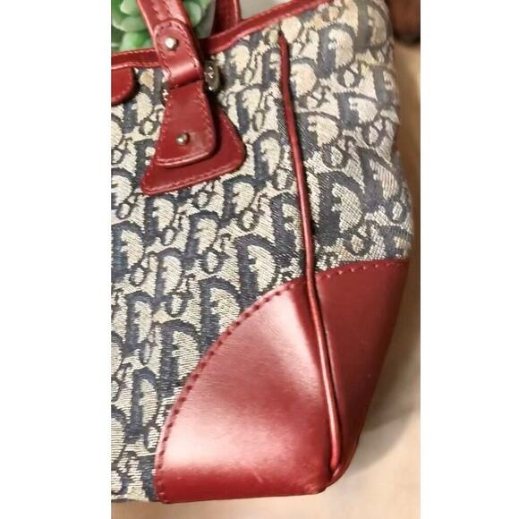 Dior Christian Dior Trotter Handbag Navy Wine Deep Red Leather Jacquard VGUC - Picture 4 of 12